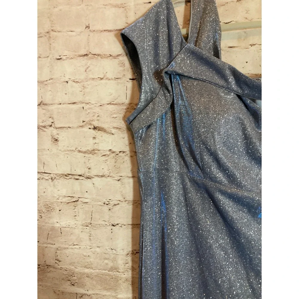 Nightway‎ Dress 22W Icy Blue All Over Glitter Mother of The Bride Gown Slit Plus - Picture 5 of 16